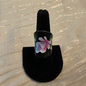 Black hand painted ring. Beautiful statement piece